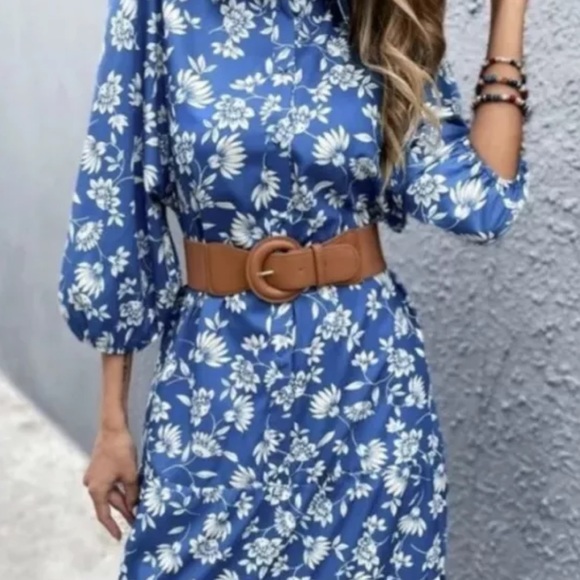 Zara Dresses & Skirts - Zara ruffled blue print dress size small midi NWT